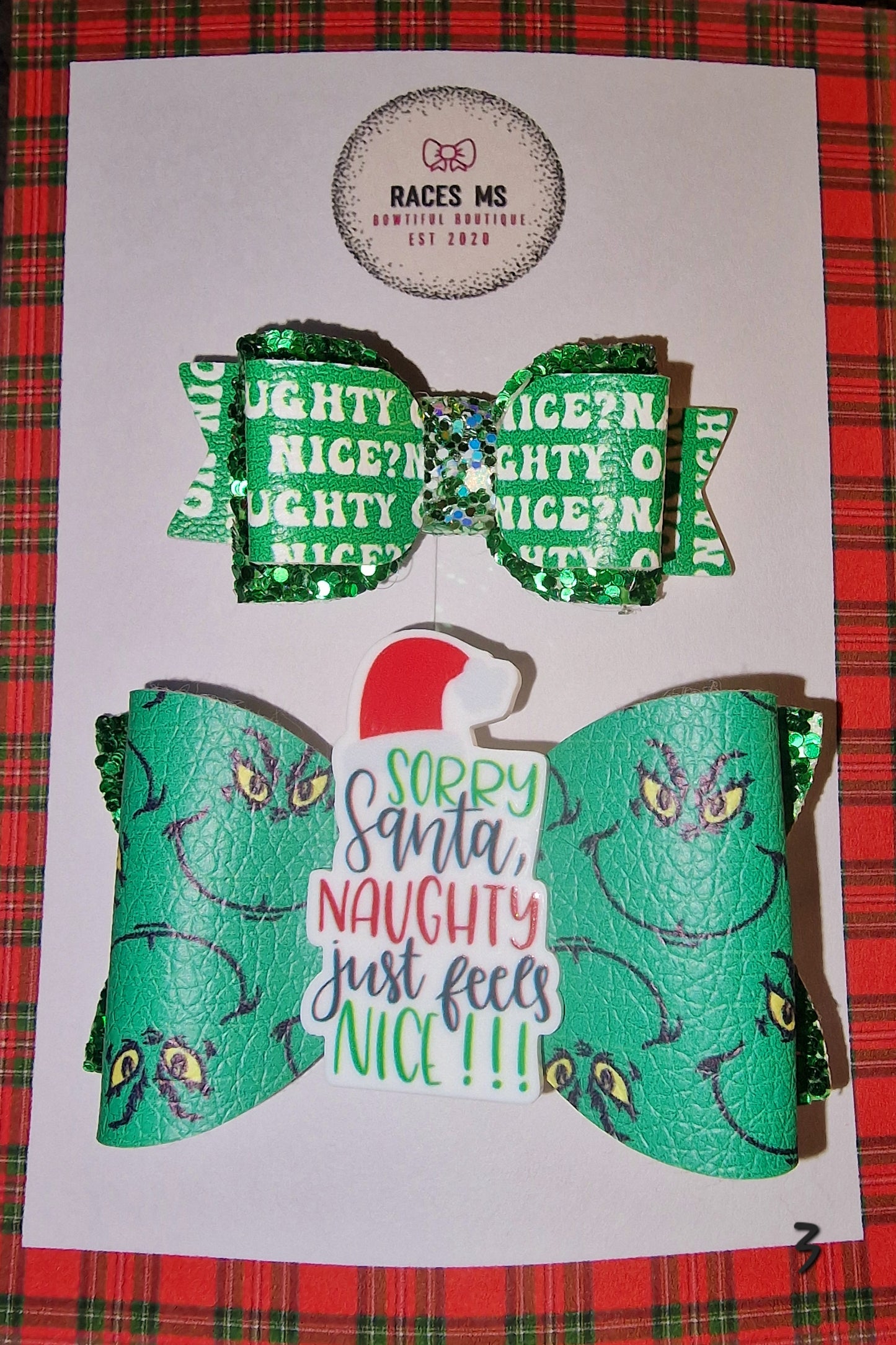 3 Bow Christmas Naughty and nice Grinch