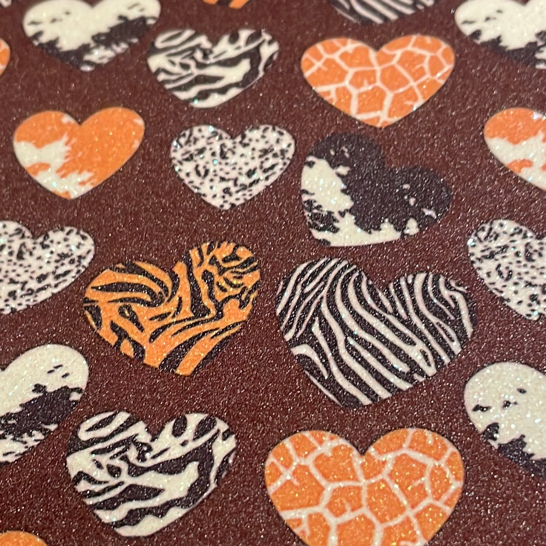 6 fine glitter animal print hearts