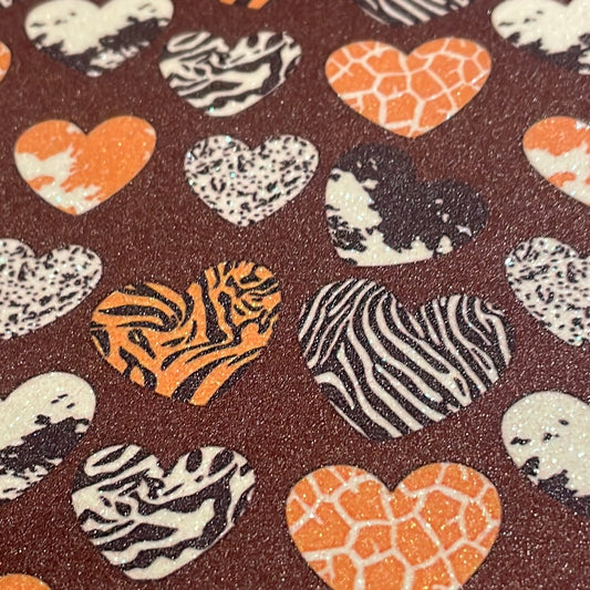 6 fine glitter animal print hearts